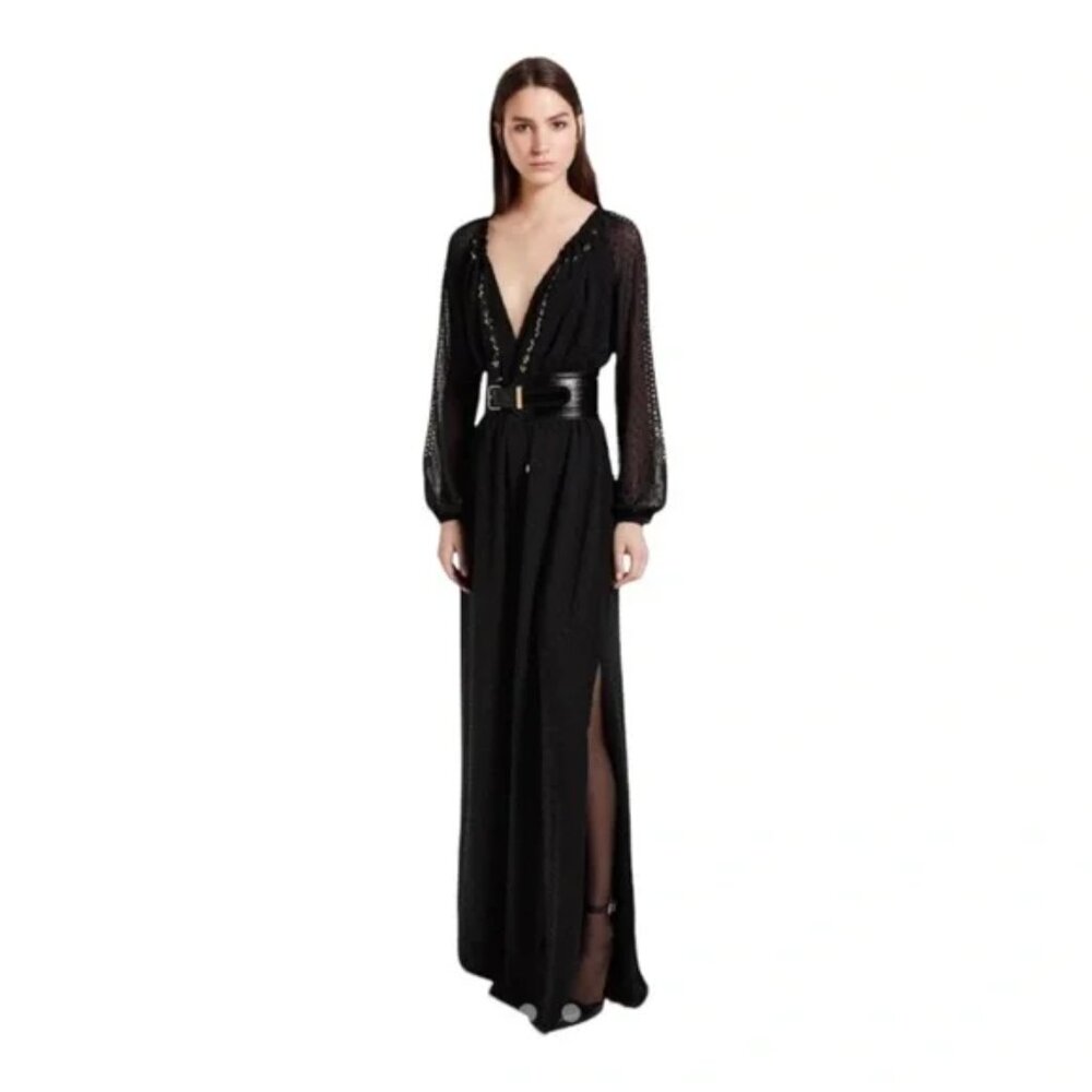 Altuzarra For Target Black Dress Gold Sequins Chiffon Slit Maxi Dress 2